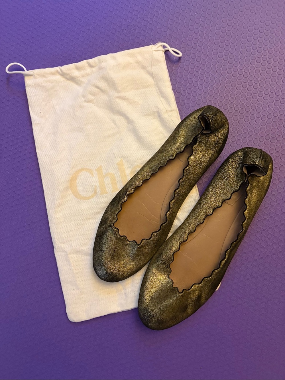 Chloé | Lauren Scalloped Metallic Ballet Flats bronze gold